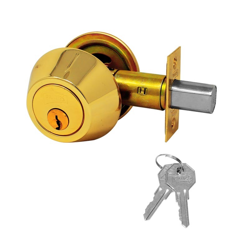 Cerrojo doble cilindro latón brillante B-262-3 Phillips
