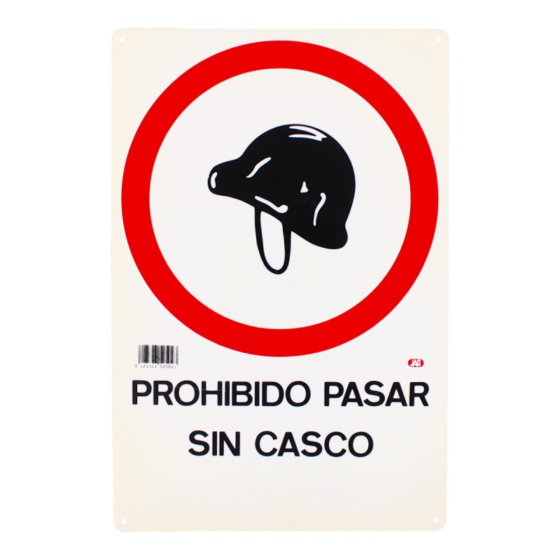Señalamiento "Prohibido pasar sin casco" 30 x 45 cm