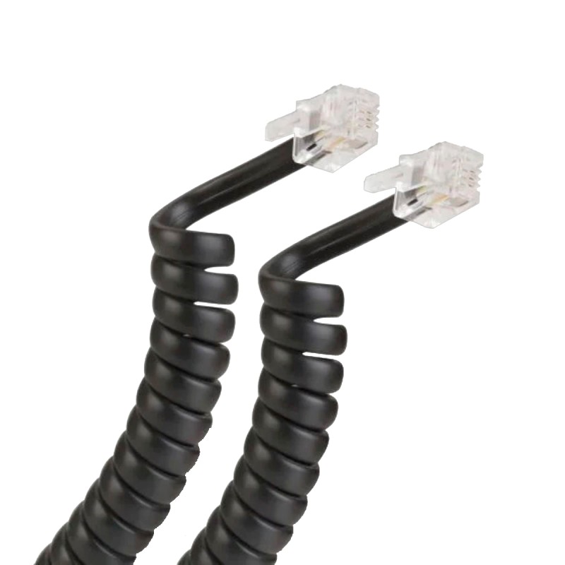 Cable espiral plug a plug RJ9 de 2.1m para auricular telefónico negro 302-007N Steren