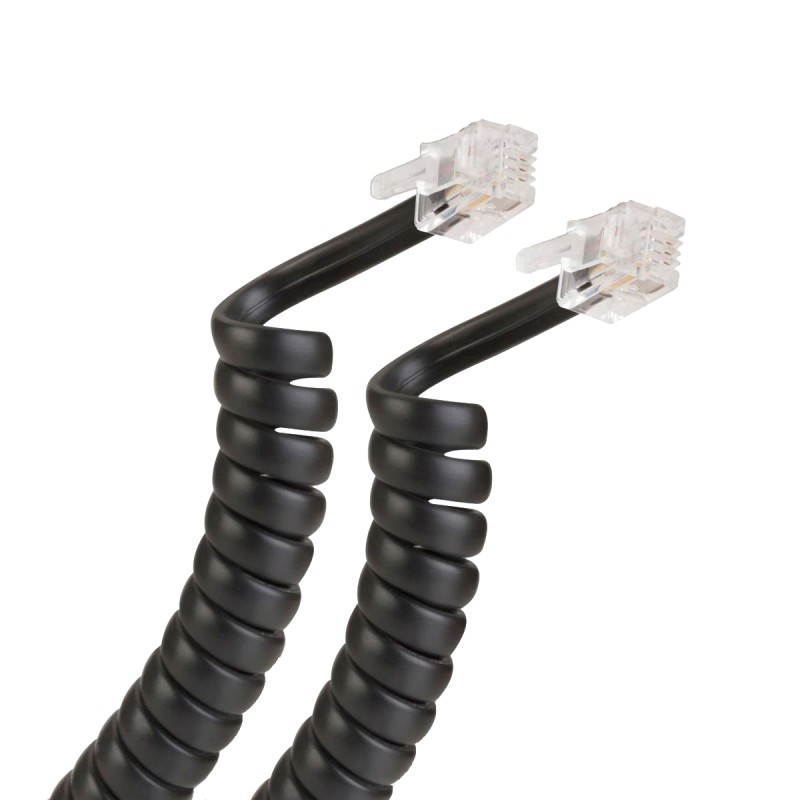 Cable espiral plug a plug RJ9 de 4.5m para auricular telefónico negro 302-015N Steren