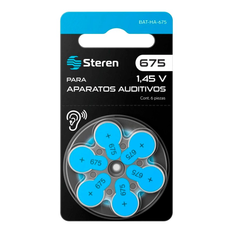 Pila tipo botón 675 para aparatos auditivos BAT-HA-675 Steren