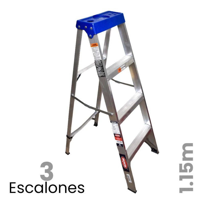 Escalera De Tijera Aluminio C/plataforma Akron 3 Escalones 81-89 90kg