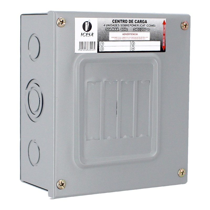 Centro de carga de 4 unidades 50 Amp de sobreponer CC04S IGESA