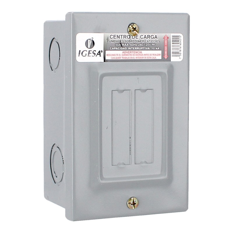 Centro de carga de 2 unidades 50 Amp de sobreponer CC02S IGESA