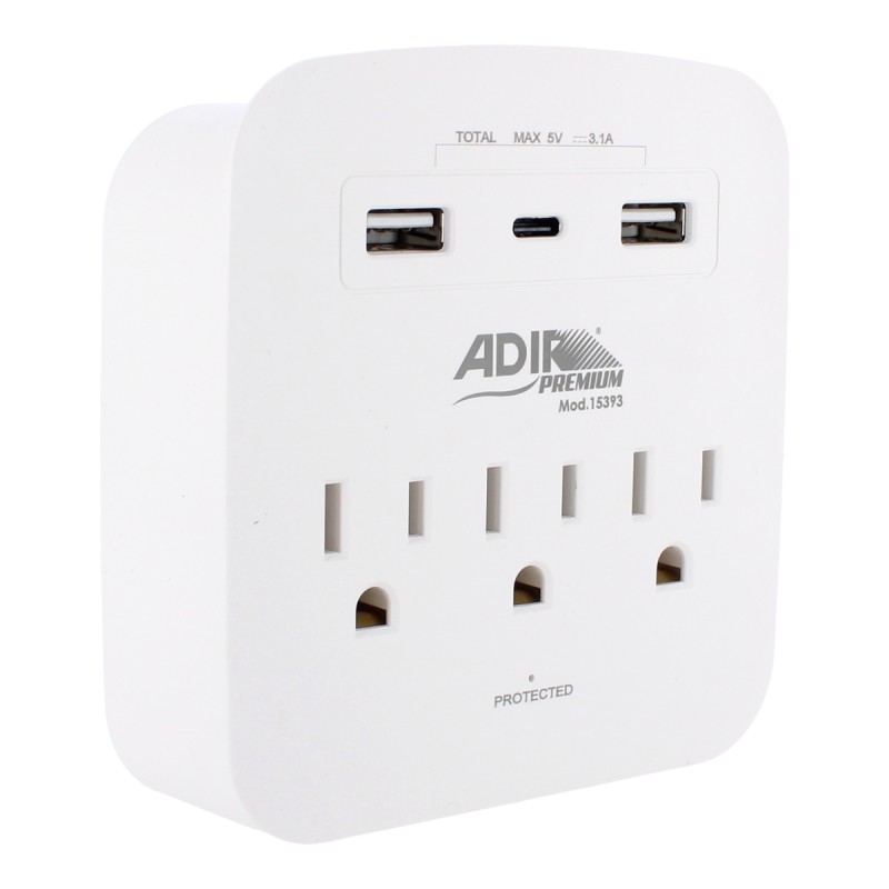 Derivador de pared de tres tomas con supresor de picos 490 J 15393 Adir