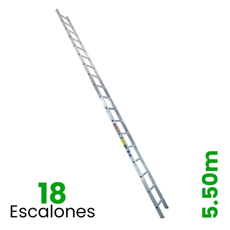 Escalera Recta de Aluminio Tubular 8, 10, 12, 14, 18, 20 Escalones Tipo II