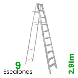 Escalera de Tijera Aluminio Akron 9 Escalones con Plataforma de Aluminio y Porta Cubeta 77-27