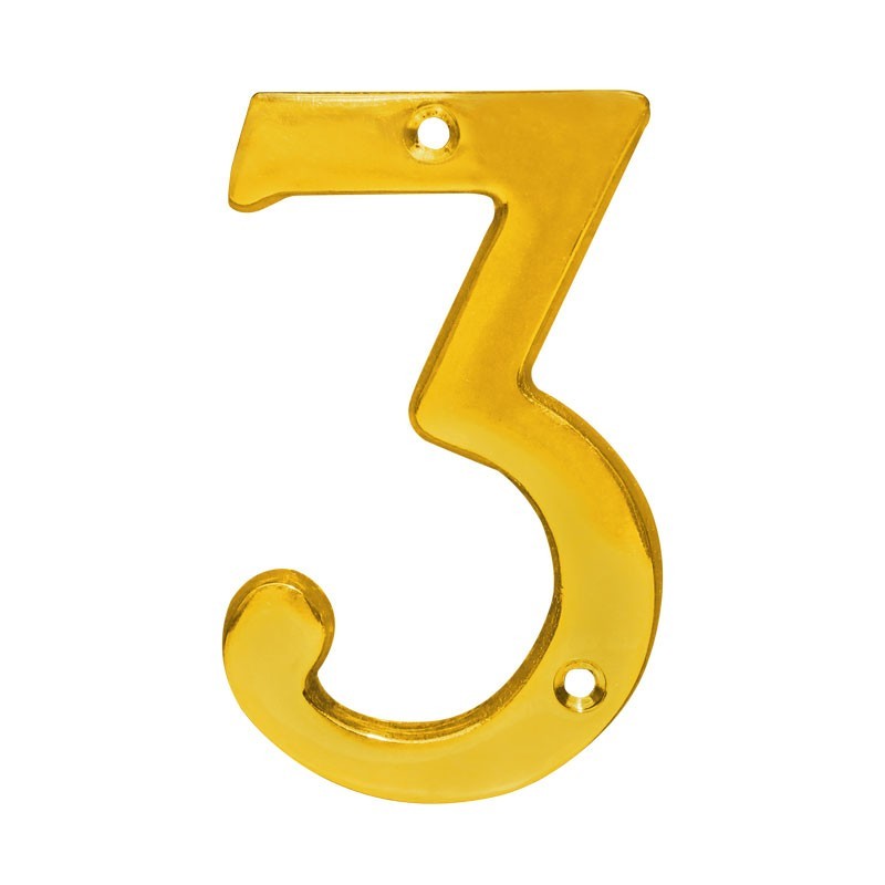 Número decorativo #3 latón brillante Dexter