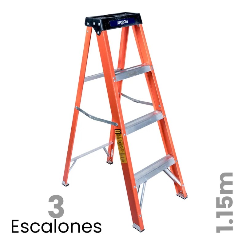 Escalera Tijera Fibra de Vidrio Plegable Akron 3 Escalones 81-54 90kg