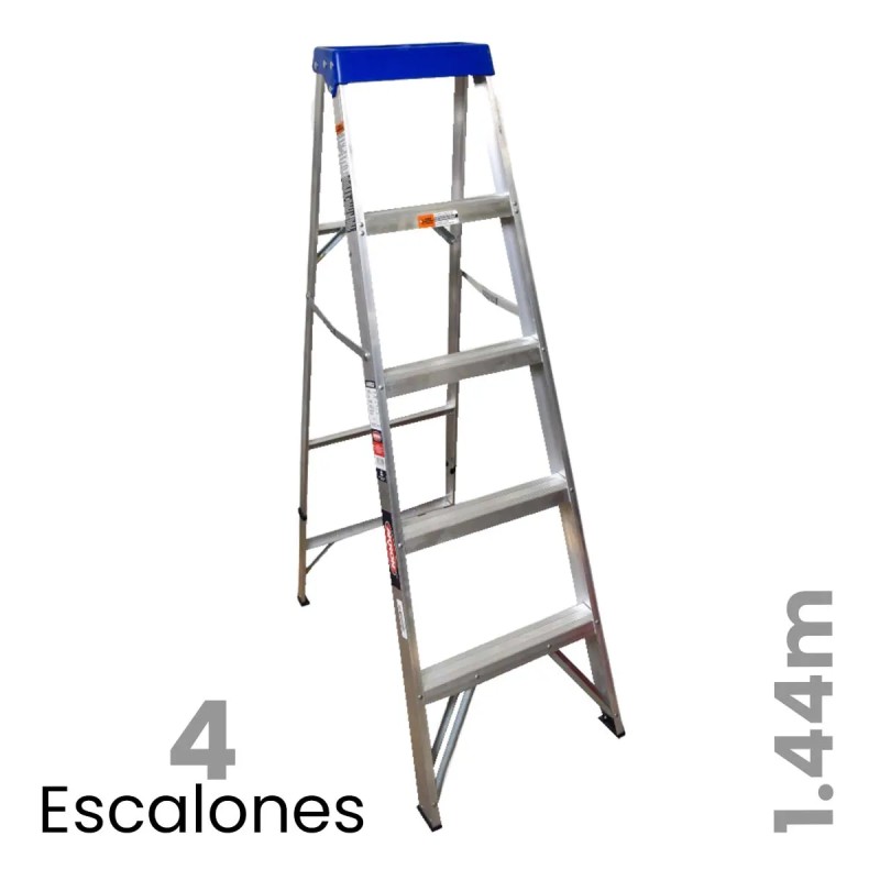 Escalera De Tijera Aluminio C/plataforma Plástica Akron 4 Escalones 81-90 150kg