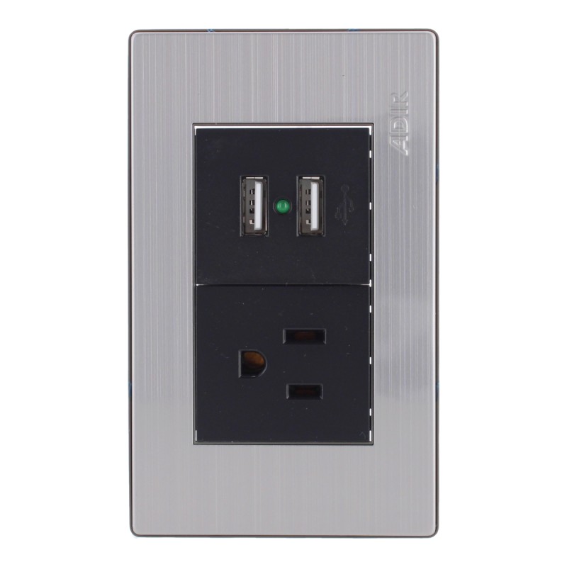 Placa con 1 contacto1 aterrizado y 2 puertos USB Mayorca 9822 Adir