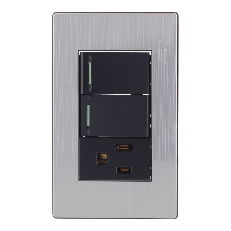 Placa con 2 apagadores sencillos y 1 contacto aterrizado Mayorca 9821 Adir