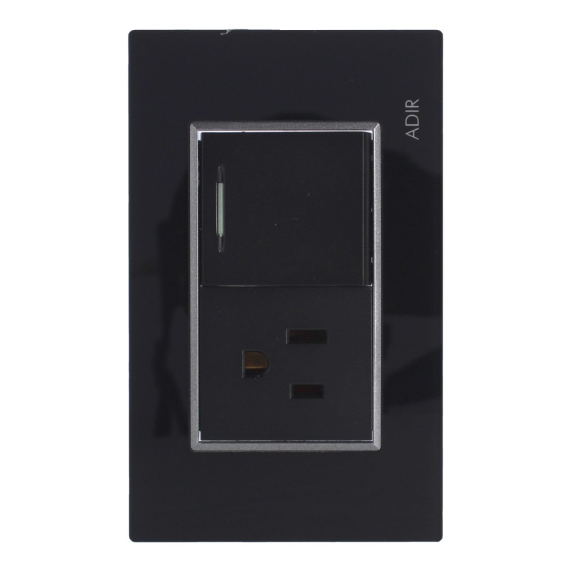 Placa con 1 apagador sencillo y 1 contacto aterrizado Tiffany Cristal 9789 Adir