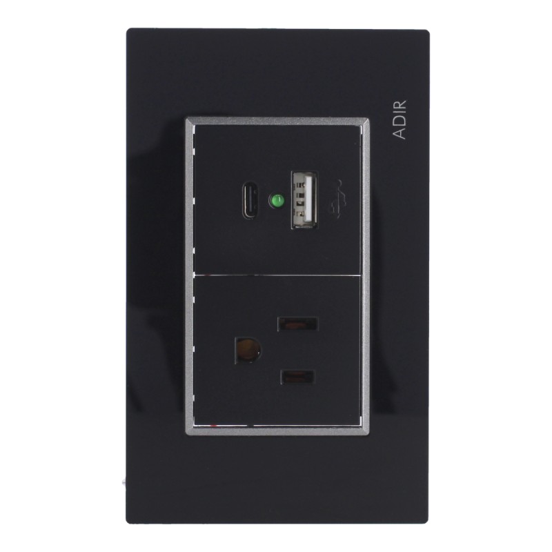 Placa con 1 contacto1 aterrizado y 2 puertos USB Tiffany Cristal 9795 Adir