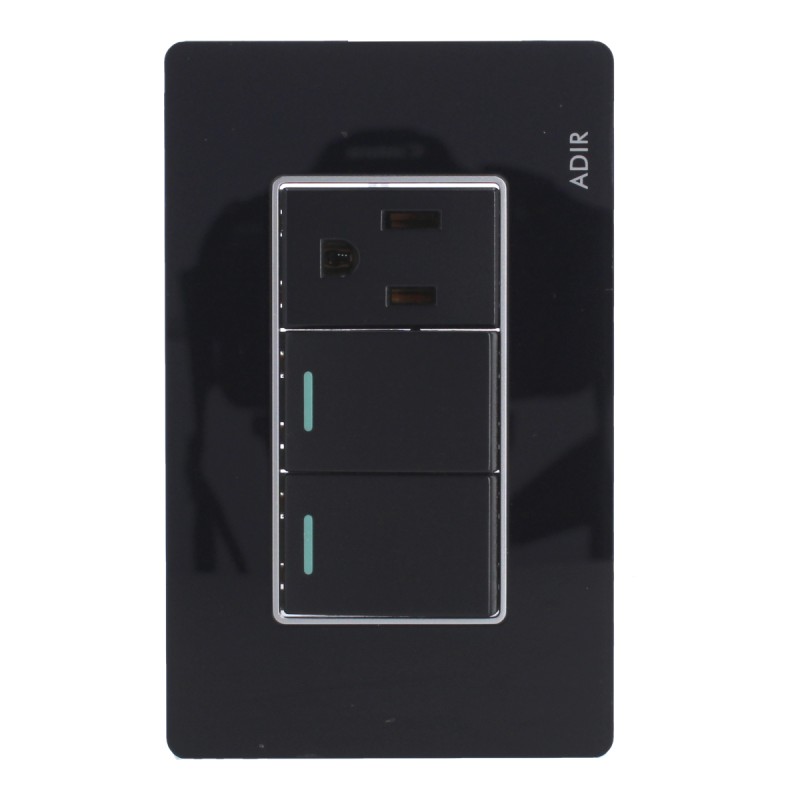 Placa con 2 apagadores sencillos y 1 contacto aterrizado Tiffany Cristal 9794 Adir