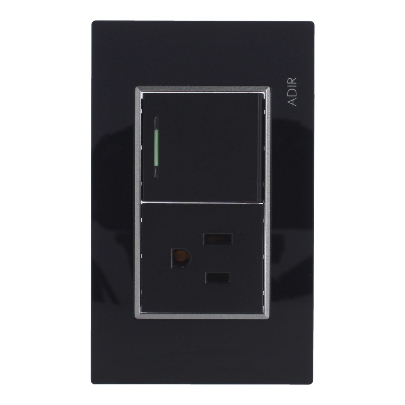 Placa con 1 apagador de escalera y 1 contacto aterrizado Tiffany Cristal 9790 Adir