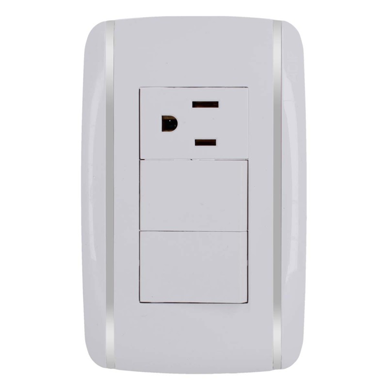 Placa con 2 apagadores sencillos y 1 contacto aterrizado Bali 9898 Adir