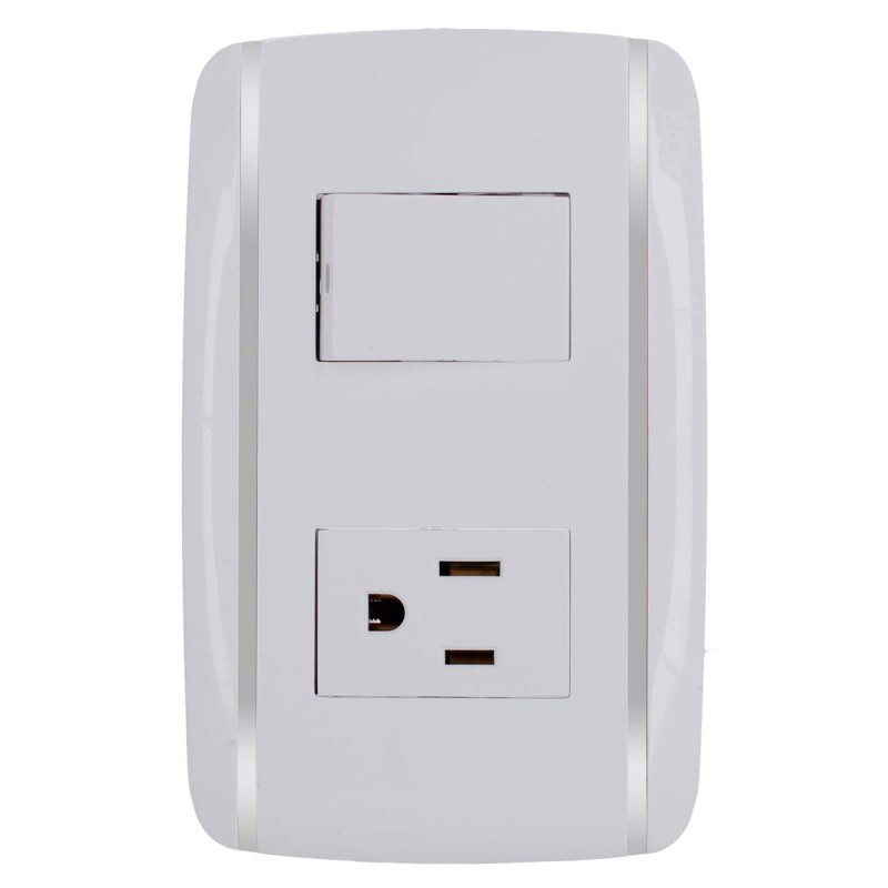 Placa con 1 apagador sencillo y 1 contacto aterrizado Bali 9893 Adir