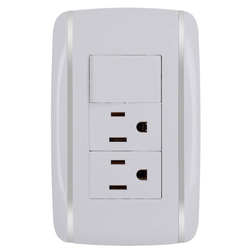 Placa con apagador sencillo y 2 contactos aterrizados Bali 9891 Adir