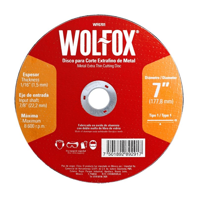 Disco para corte extrafino de metal 7" WF0701 Wolfox