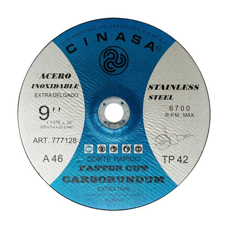 Disco para corte de acero inoxidable 9" 7128 Cinasa