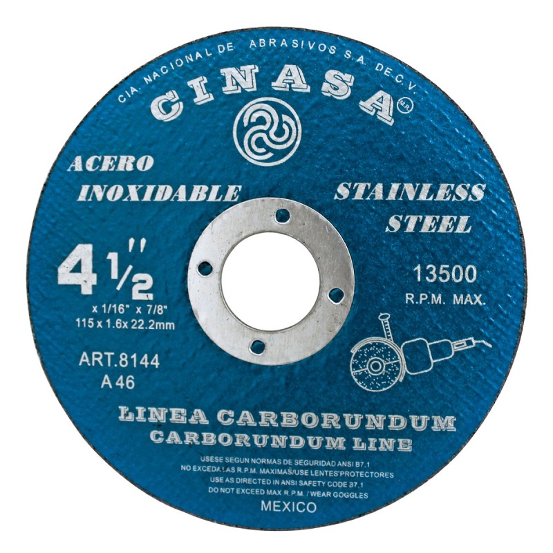 Disco para corte de Acero Inoxidable 4-1/2" 8144 Cinasa