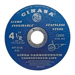 Disco para corte de Acero Inoxidable 4-1/2" 8136 Cinasa