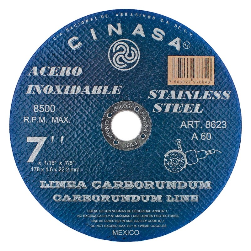 Disco para corte de acero inoxidable 7" Cinasa