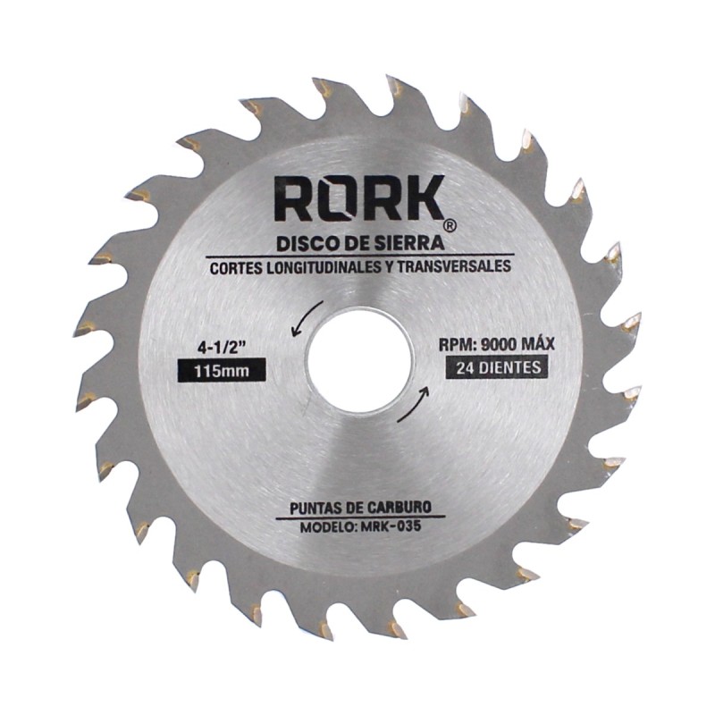 Disco sierra para corte de madera con puntas de carburo 4-1/2" x 24 D MRK-035 RORK