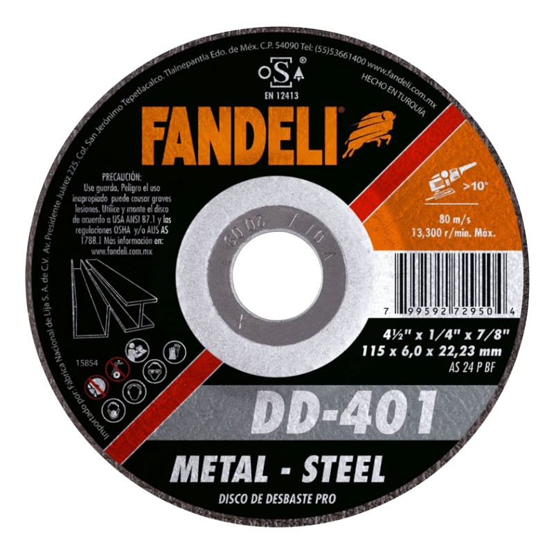 Disco para desbaste de metal 4-1/2" DD-401 Fandeli