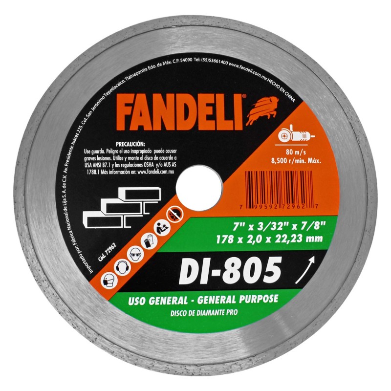 Disco diamantado de 7" para corte continuo 72962 Fandeli