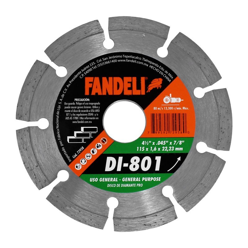 Disco diamantado de 4-1/2" para corte segmentado 72958 Fandeli