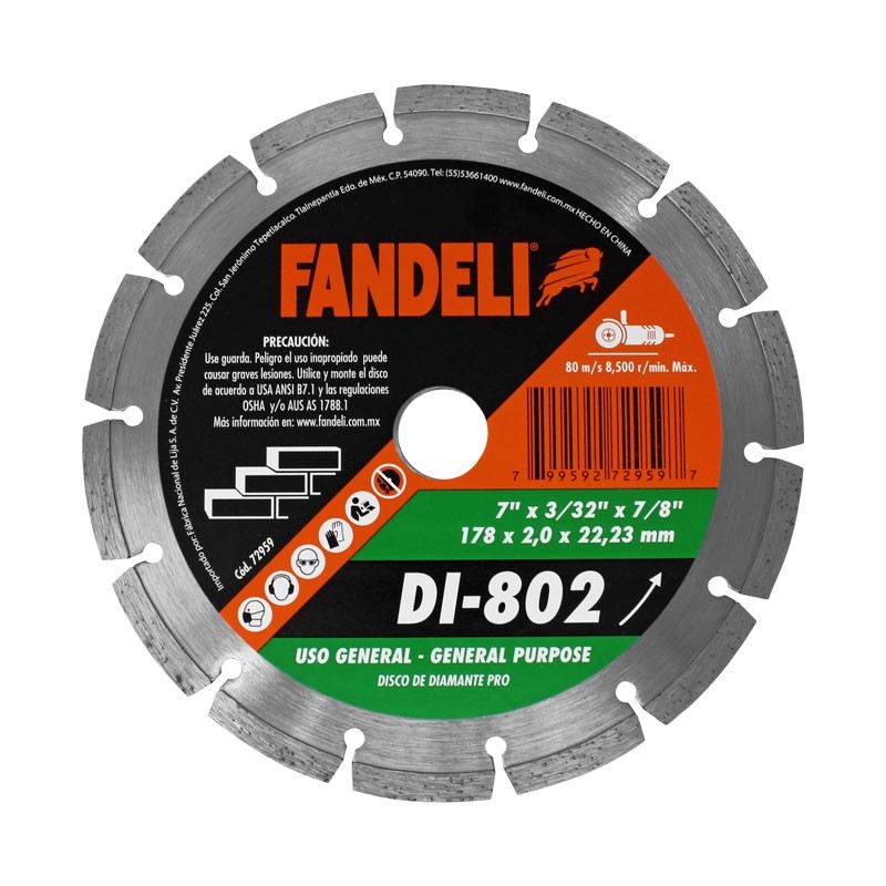 Disco diamantado de 7" para corte segmentado 72959 Fandeli