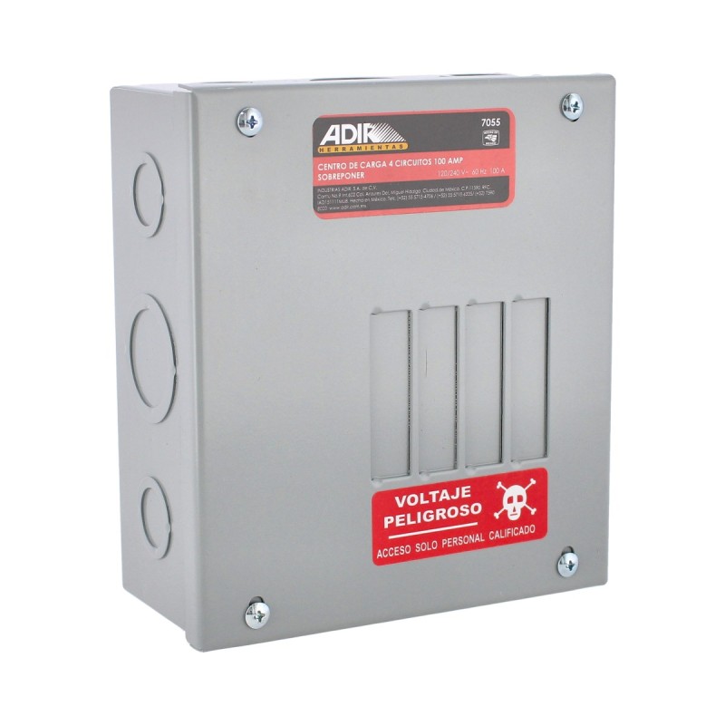 Centro de carga de 4 circuitos 100 Amp de sobreponer 7055 Adir