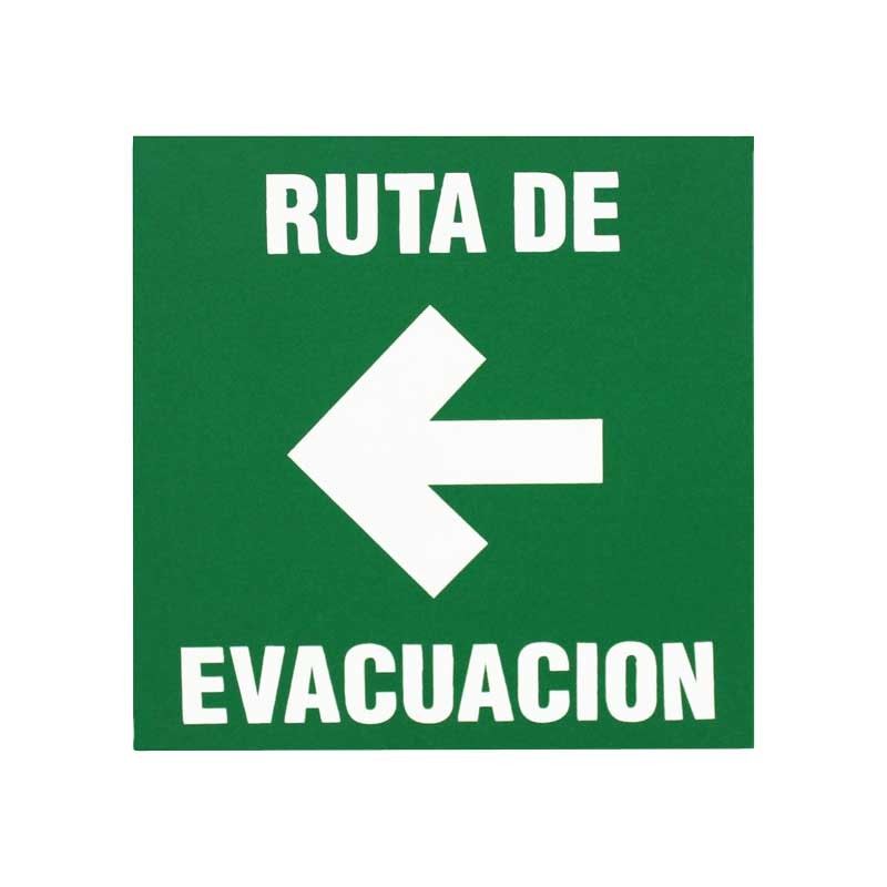 Letrero Ruta de Evacuación izquierda 18 x 18 cm fotoluminiscente