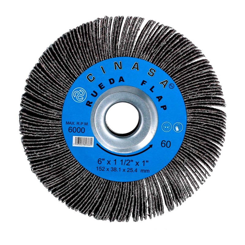 Rueda flap con brida metálica 1-1/2" x 1" x 6" grado 60 X-89 Cinasa