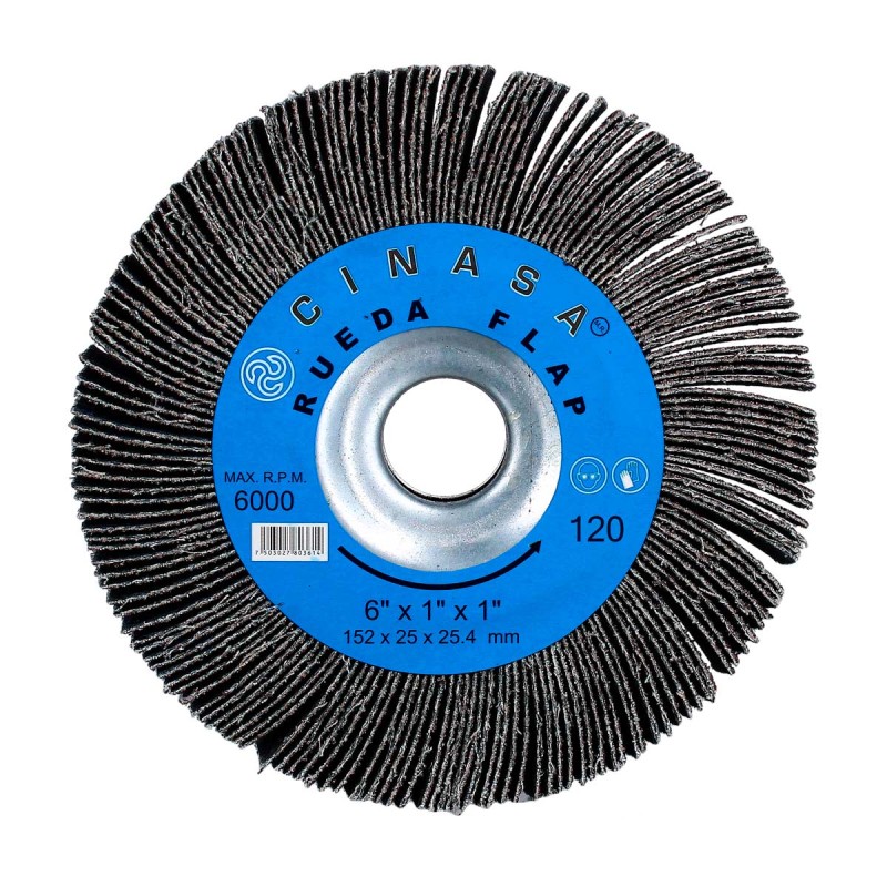 Rueda flap con brida metálica 1" x 1" x 6" grado 120 X-89 Cinasa