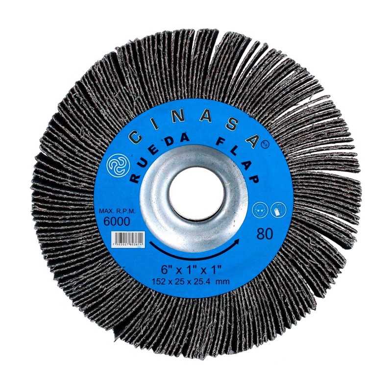 Rueda flap con brida metálica 1" x 1" x 6" grado 80 X-89 Cinasa