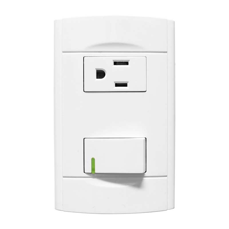 Placa con apagador sencillo y contacto 4444 Sanelec