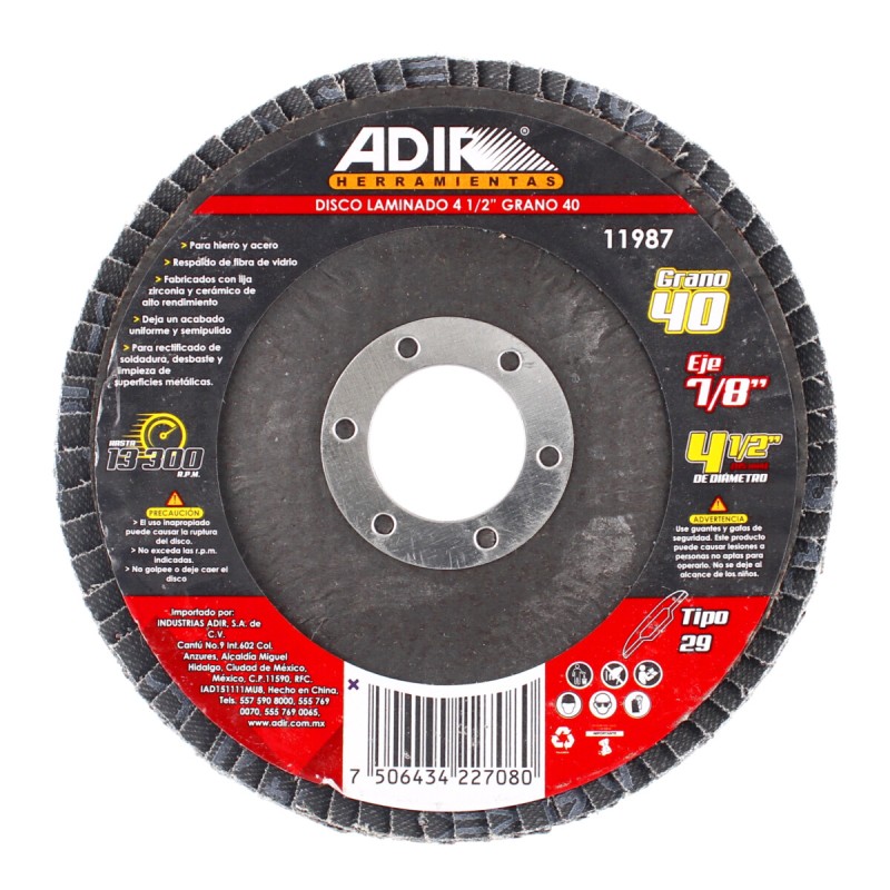 Disco laminado 4-1/2" grano 40 11987 Adir