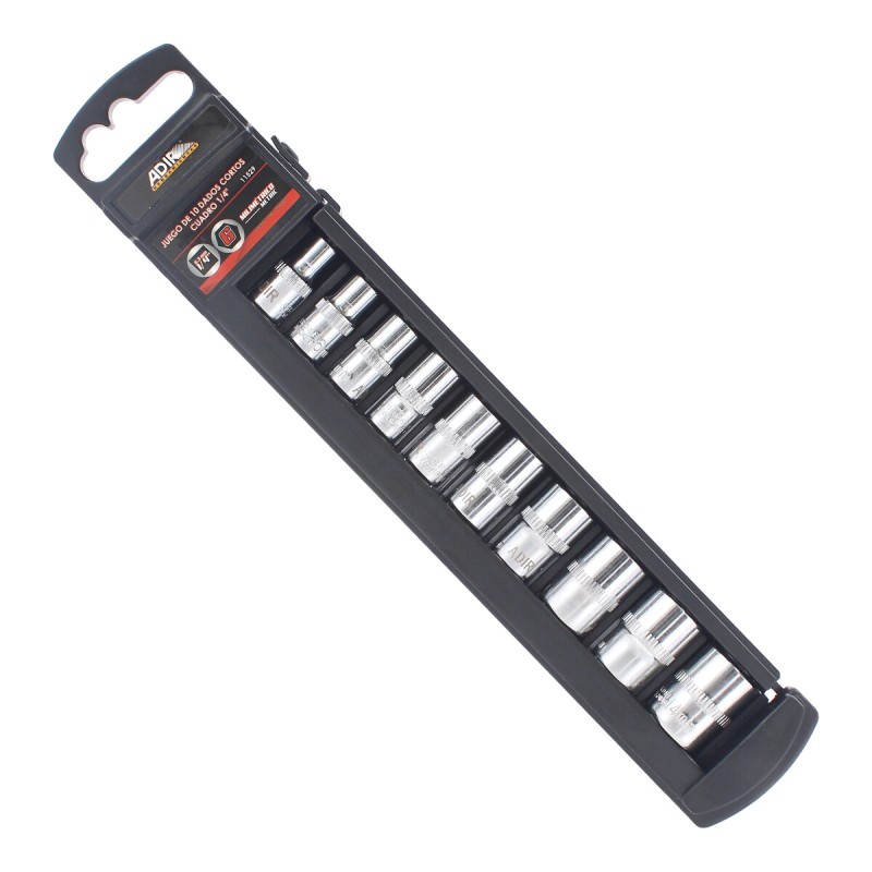 Juego de 10 dados cortos milimétricos mando de 1/4" 10529 Adir