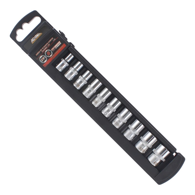 Juego de 10 dados cortos estándar mando 1/4" 11528 Adir