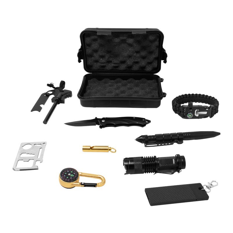 Kit de supervivencia negro multifuncional con 10 accesorios MC-014 Mendoza