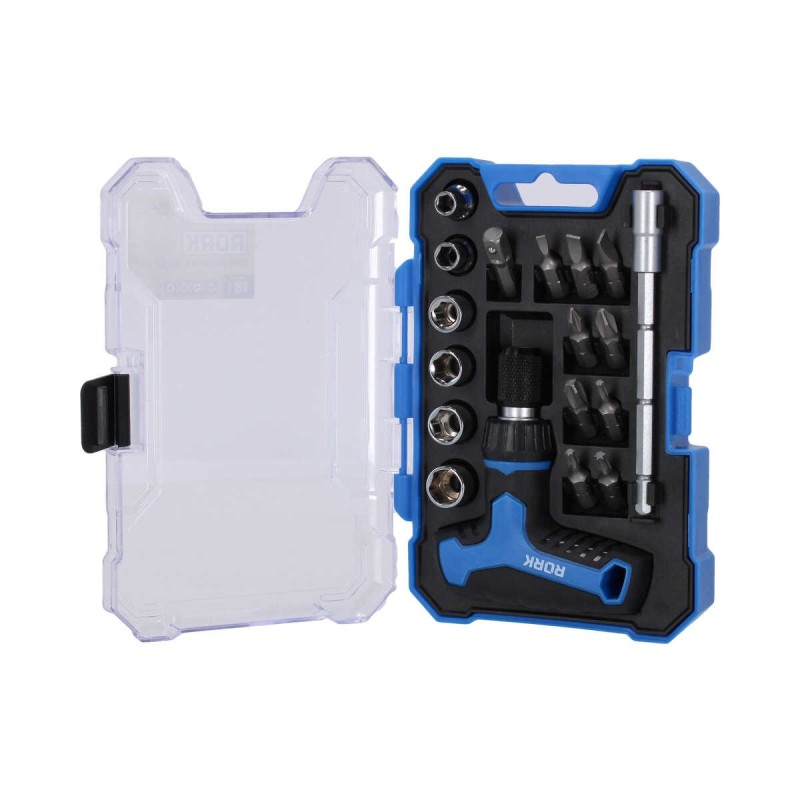 Mini Kit de matraca en "T" y puntas 18 piezas MRK-018 RORK