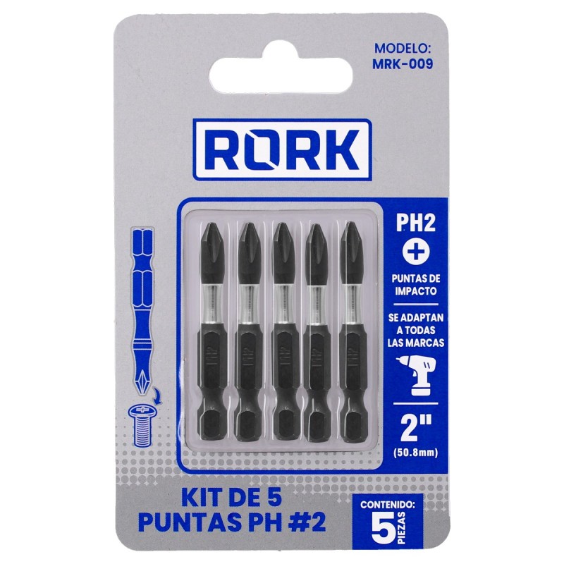 Juego de puntas Phillips PH2 de 2" 5 piezas MRK-009 RORK