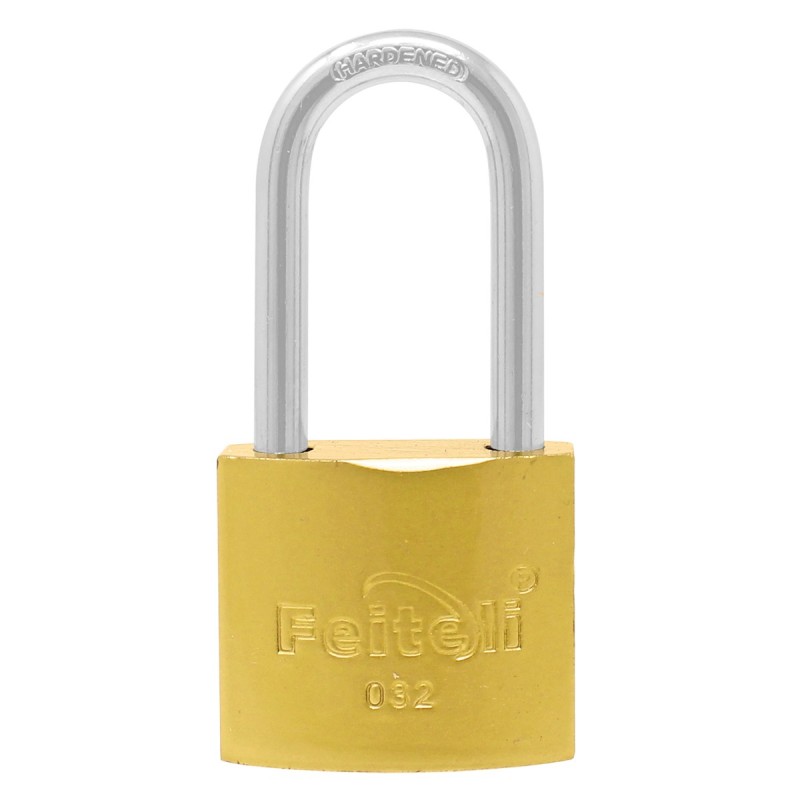 Candado de hierro gancho largo dorado E4L 32 mm Feiteli