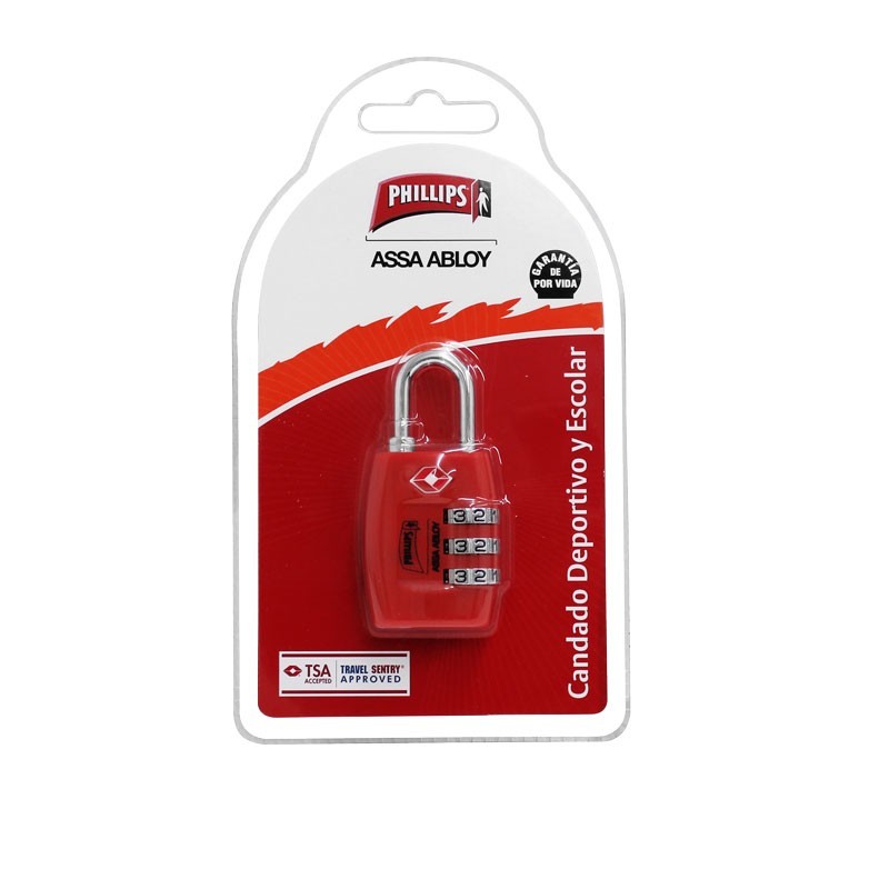 Candado de combinación rojo 3 digitos TSAP3 Phillips