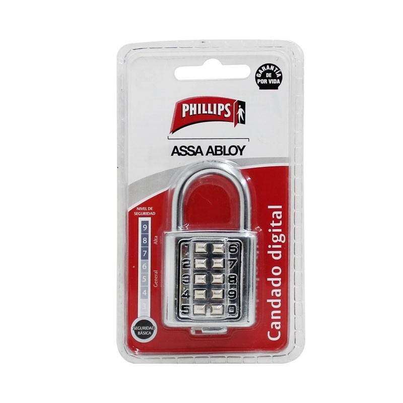 Candado digital de 10 dígitos cromo 40 Phillips