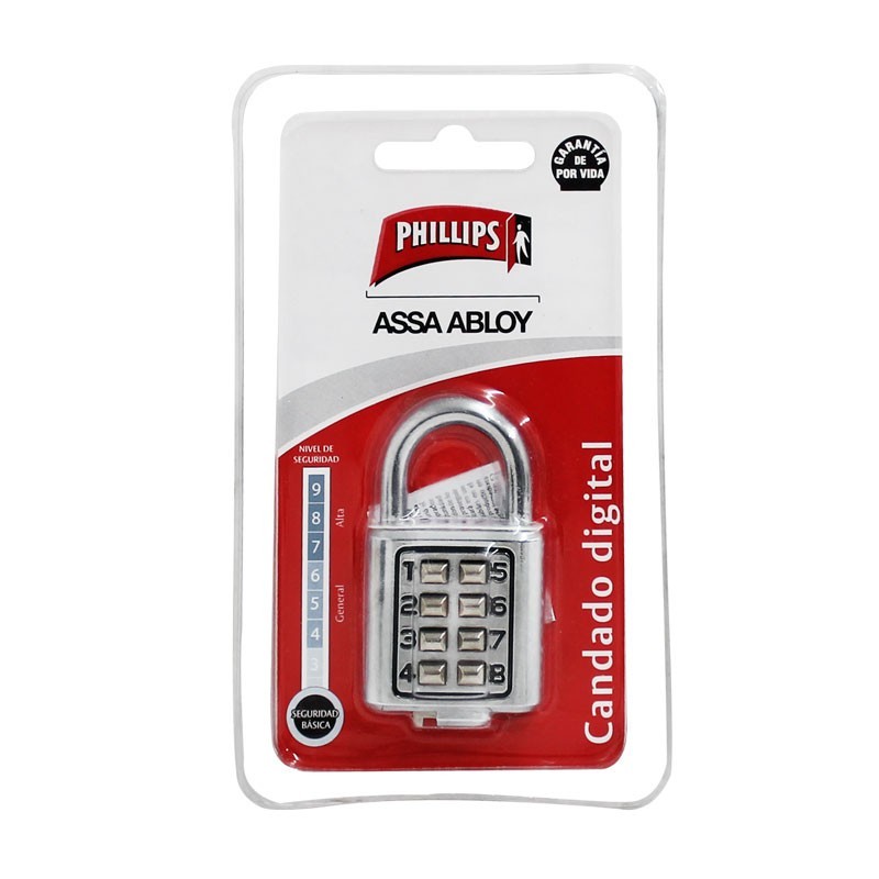 Candado digital de 8 digitos cromo 35 Phillips