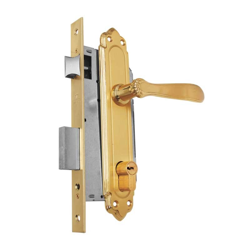 Cerradura para entrada principal izquierda latón brillante Barroco T60 Tesa